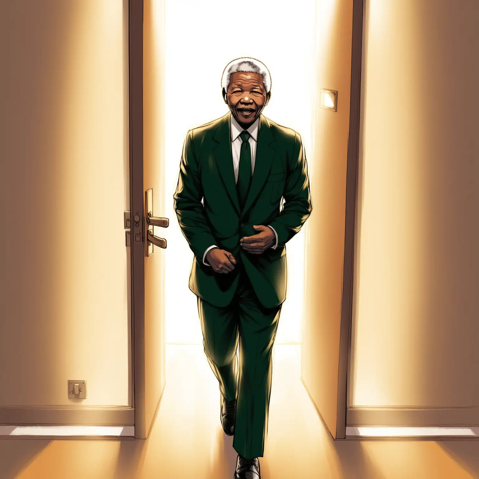 Nelson Mandela Emerging from Glowing Doorway of Light