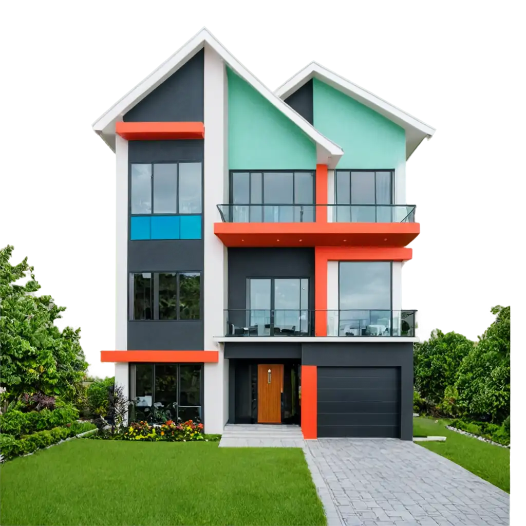 Vibrant-MultiColored-2Storey-House-PNG-Image-Capturing-Colorful-Residential-Architecture