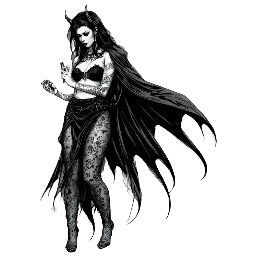 Goth-Girl-and-Demon-Tattoo-Sketch-PNG-Intriguing-Artwork-for-Dark-Themes