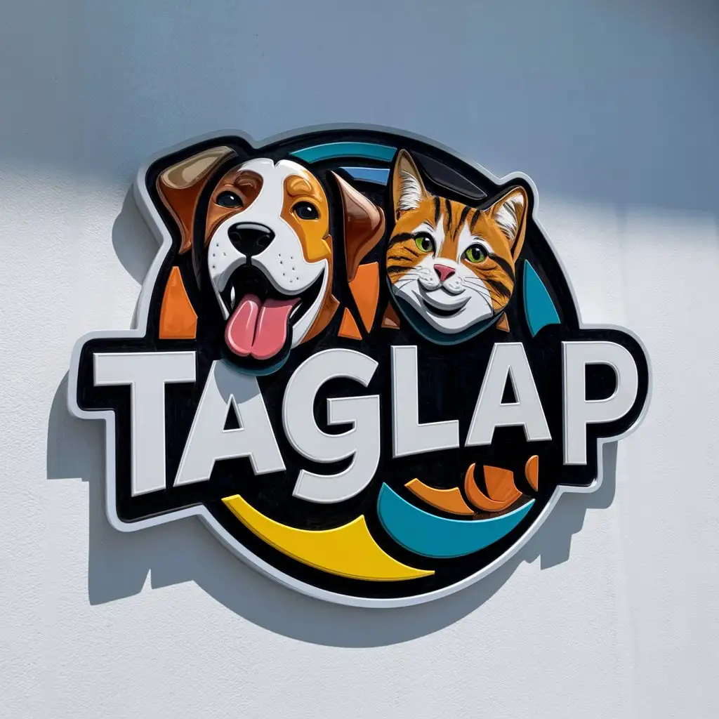 a logo design,with the text "TAGLAP", main symbol:3d bubble style logo.The logo should embody the essence of both dogs and cats, as they are the primary animals associated with my brand. must be logo 3d style. logo bright color and white background,Moderate,clear background