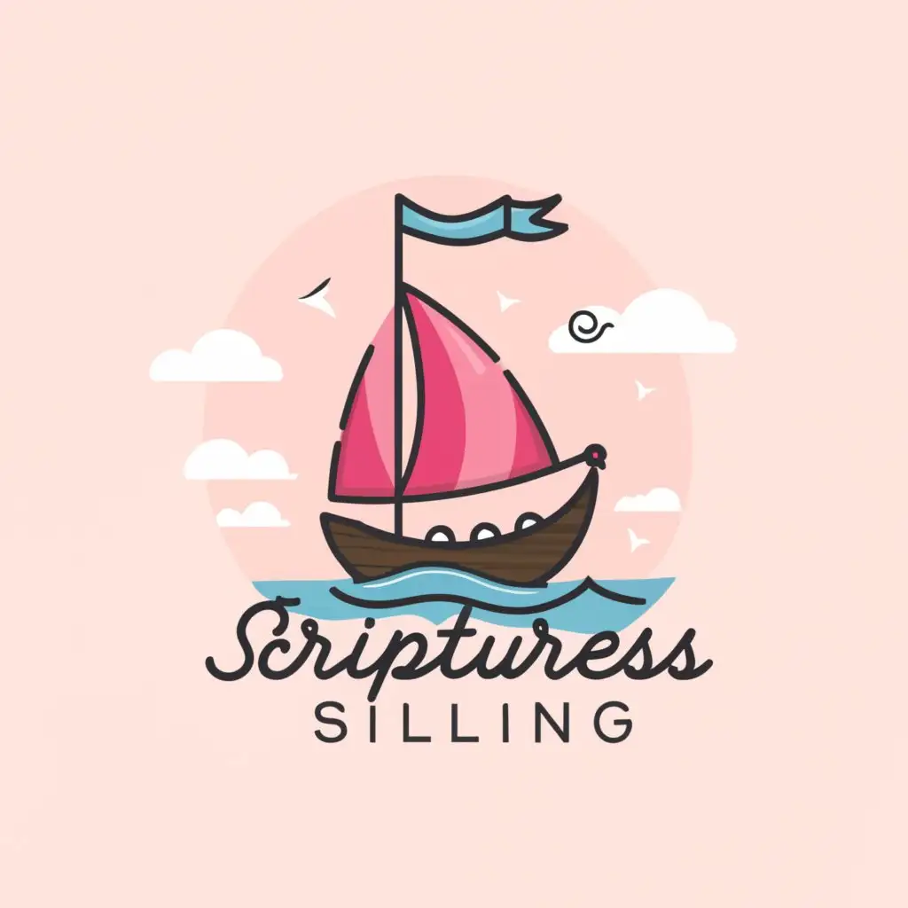a logo design,with the text "Scriptures Sailing", main symbol:sailing, bible, pink, girly,Moderate,be used in Religious industry,clear background