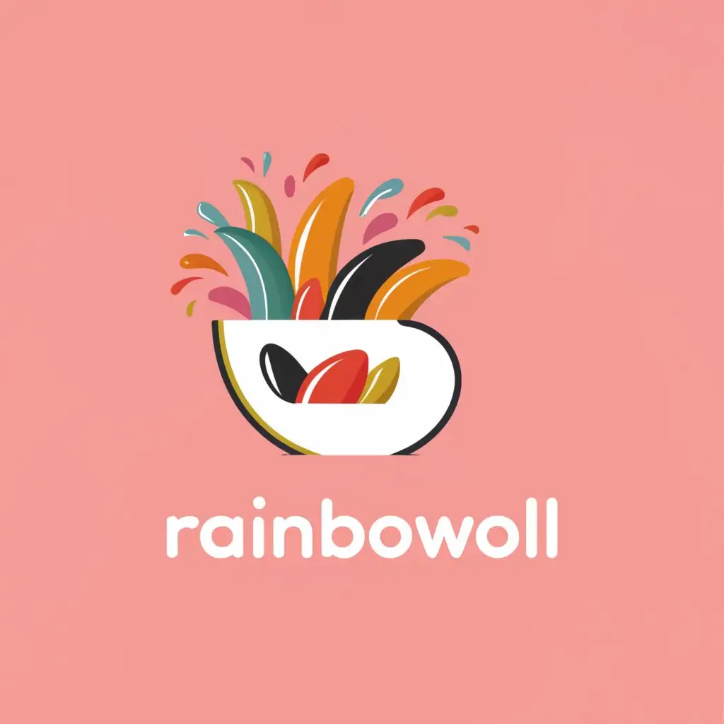 a logo design,with the text "Rainbowl", main symbol:In the design, the letter 'R' is creatively adapted to represent elements associated with food. The top half of the 'R', which looks similar to the letter 'D', is imagined as a rice bowl filled with various colourful foods.,complex,be used in Food industry,clear background