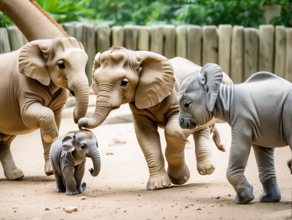 Baby zoo animals playing in the zoo 