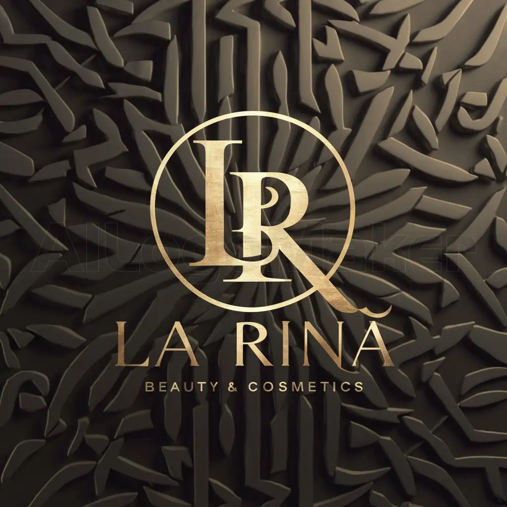 a logo design,with the text "La Rina beauty & cosmetics", main symbol:Lettre LR in gold with a circle with a ELEGANT AND COOL FONT,complex,clear background