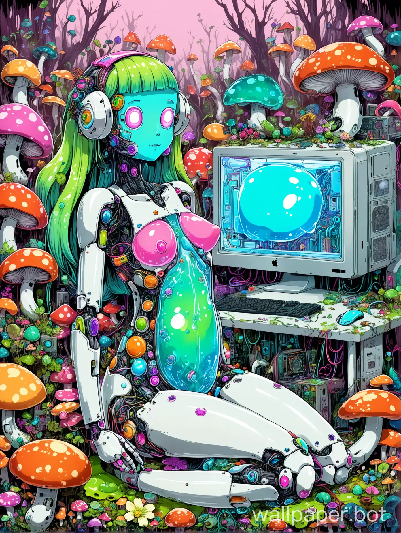 Colorful-Retro-iMacInspired-Robot-with-Liquid-Slime-and-Fungal-Gardens