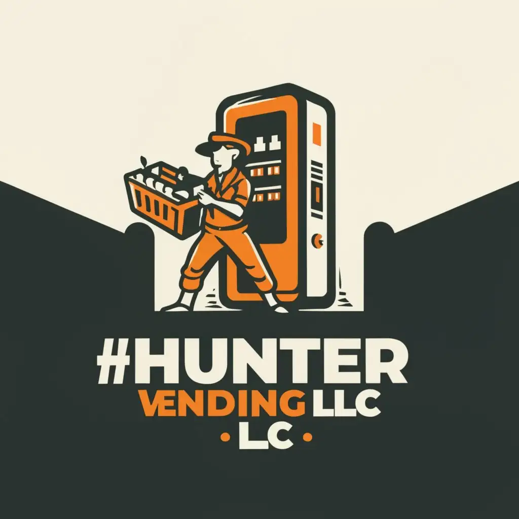 a logo design,with the text "Hunter Vending LLC", main symbol:The logo for Hunter Vending features a sleek and modern design that incorporates elements representing the concept of vending and the idea of hunting for quality products.

The central focus of the logo is a stylized silhouette of a hunter, perhaps with a subtle vending machine incorporated into the design to symbolize the business's core offering. The hunter figure could be depicted in motion, holding a basket filled with various products or standing confidently beside a vending machine.

The color scheme could include earthy tones like deep greens, browns, and grays to evoke a sense of nature and adventure, while also reflecting the professionalism of the business. Additionally, incorporating a pop of vibrant color for the vending machine or the products can add visual interest and draw attention to the logo.

The typography used for the business name "Hunter Vending" should be bold and easily readable, possibly with a modern sans-serif font to complement the clean lines of the logo design.

Overall, the logo for Hunter Vending should convey a sense of reliability, quality, and efficiency, appealing to both consumers seeking convenient vending solutions and business partners looking for a trustworthy vending provider.,Moderate,be used in Retail industry,clear background