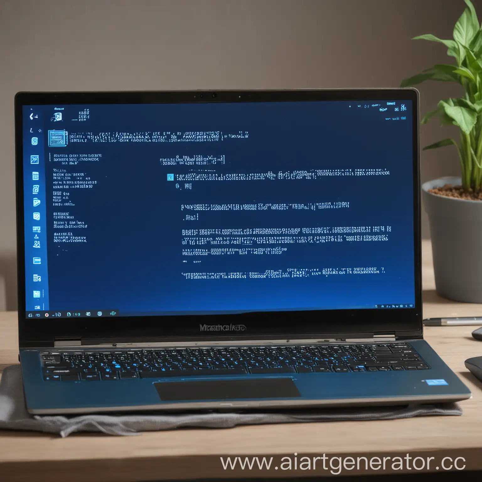 Ноутбук стоитна рабочем месте, на экране  синий экран ошибки windows 10
