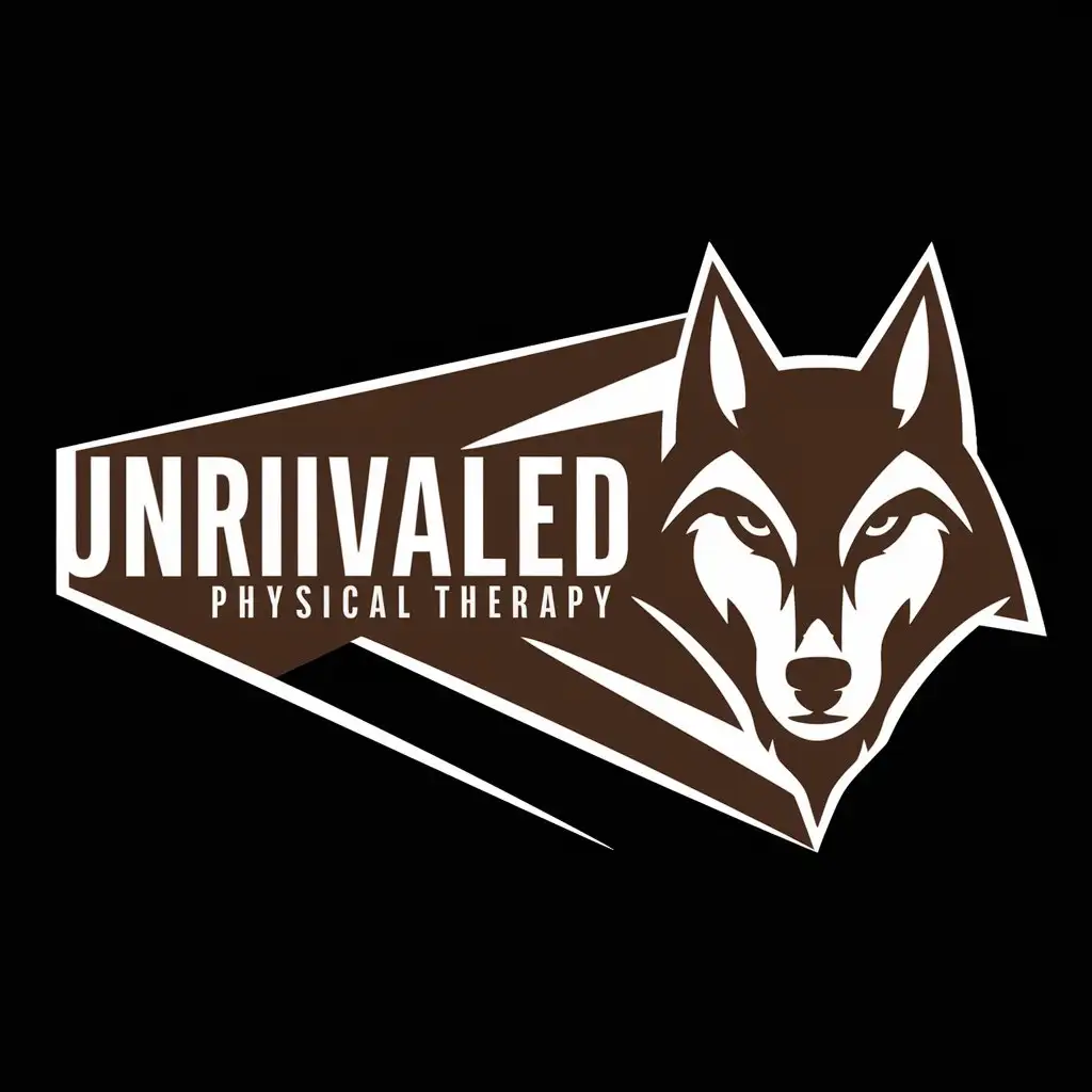 a logo design,with the text "UNRIVALED Physical Therapy", main symbol:the logo is Bold and modern in style. this logo should include a modern wolf head. preferred colors are chocolate and white. must be a black background.,Moderate,clear background
