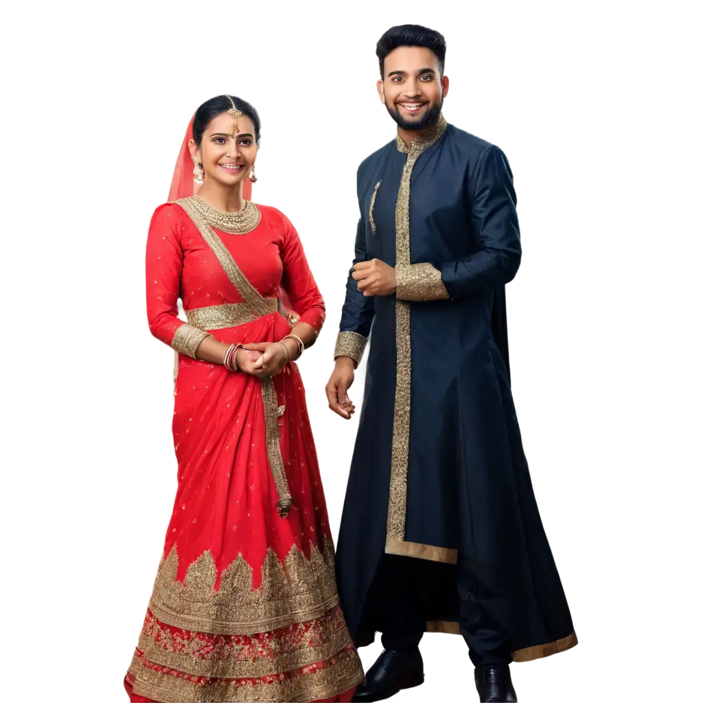 Exquisite-Kerala-Muslim-Bride-and-Groom-Red-and-Black-Combination-Wedding-Dress-PNG-Photo-Captivating-Tradition-and-Elegance