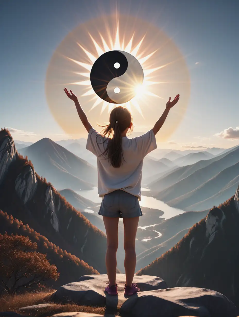 Girl-Holding-Yin-Yang-Disc-on-Mountain-Top-Under-Sunlight