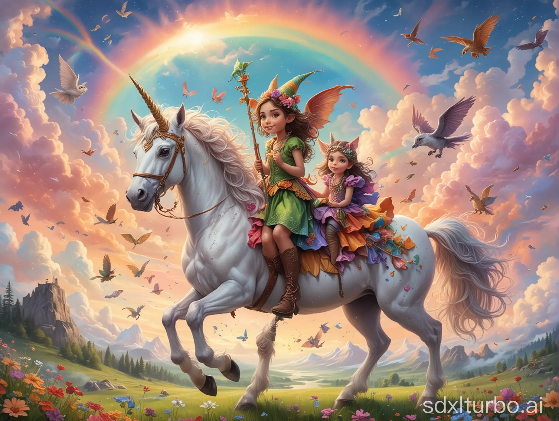 Enchanting-Gathering-of-Mythical-Creatures-with-Unicorn-and-Girl-Riding-Horse