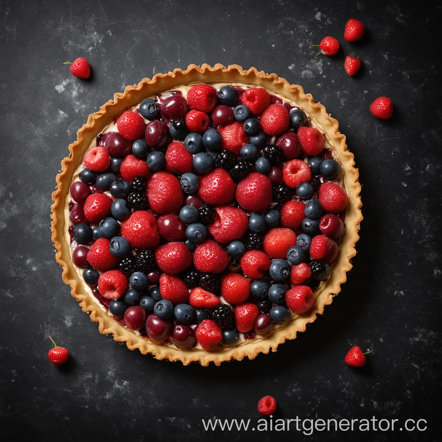 Delicious-Tarte-with-Fresh-Berries-on-Dark-Background