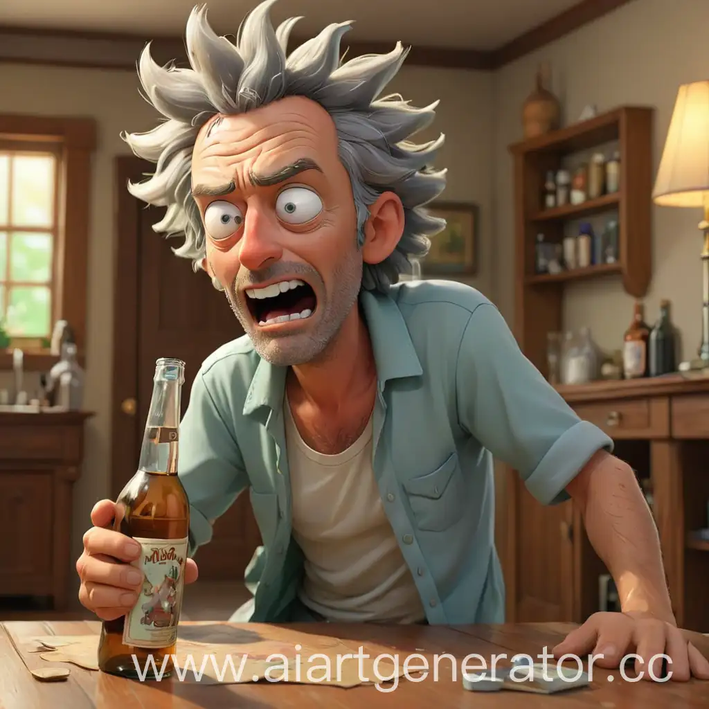 Cartoon-Drunk-Rick-Tripping-at-Home-with-Bottle