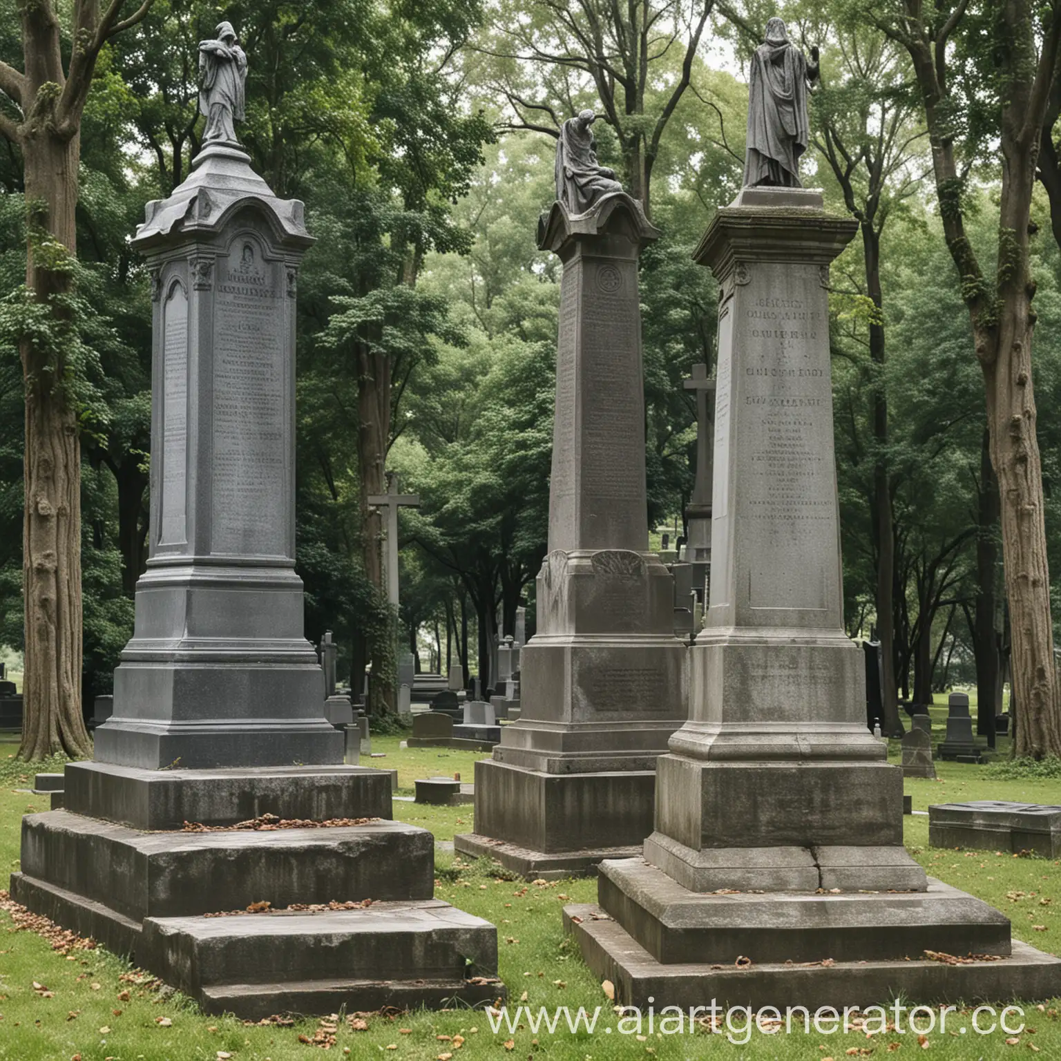 Три изображения с памятниками на кладбище