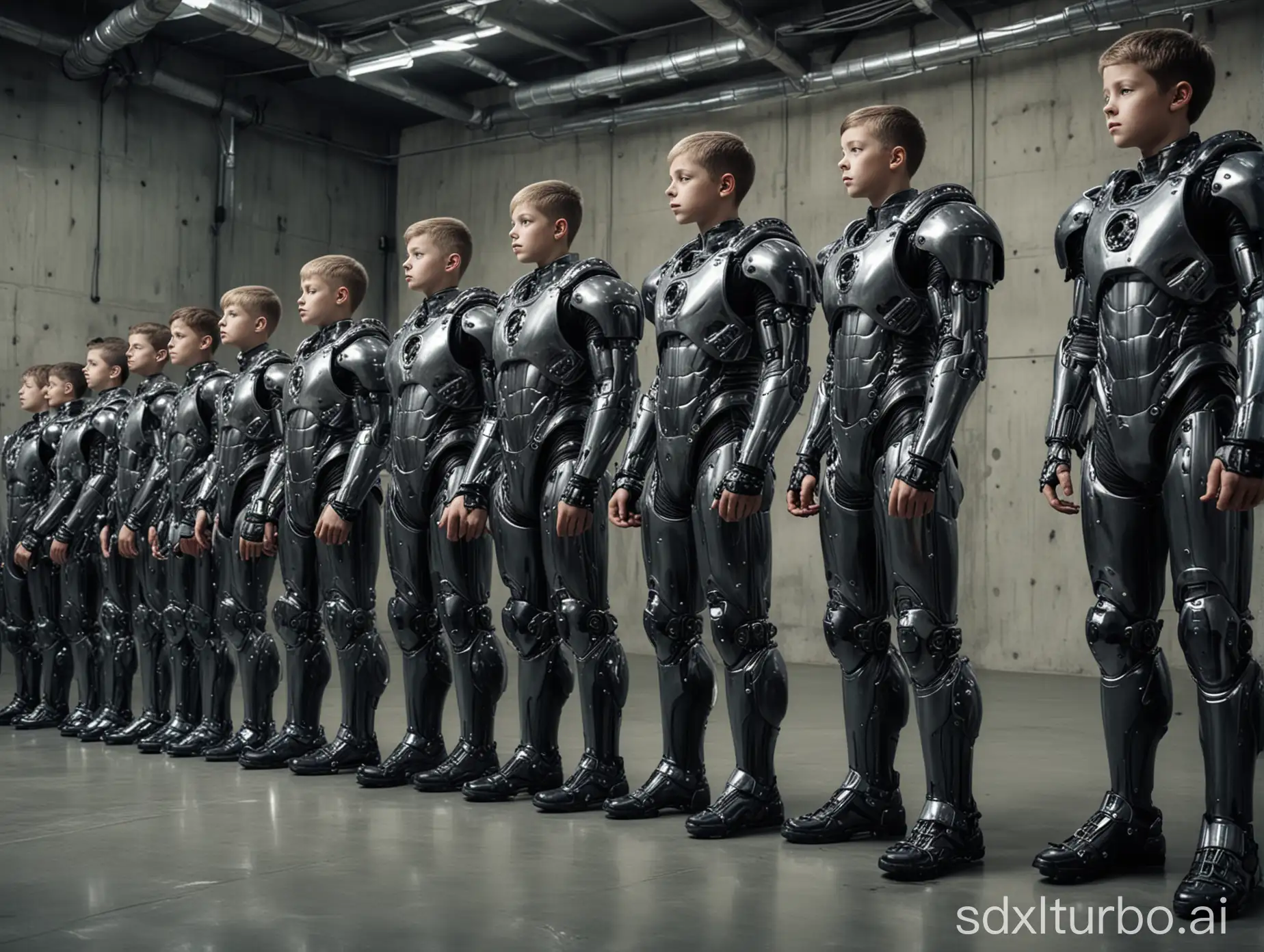 Massive-Group-of-18YearOld-Athletic-Boys-in-Heavy-Bionic-Suits