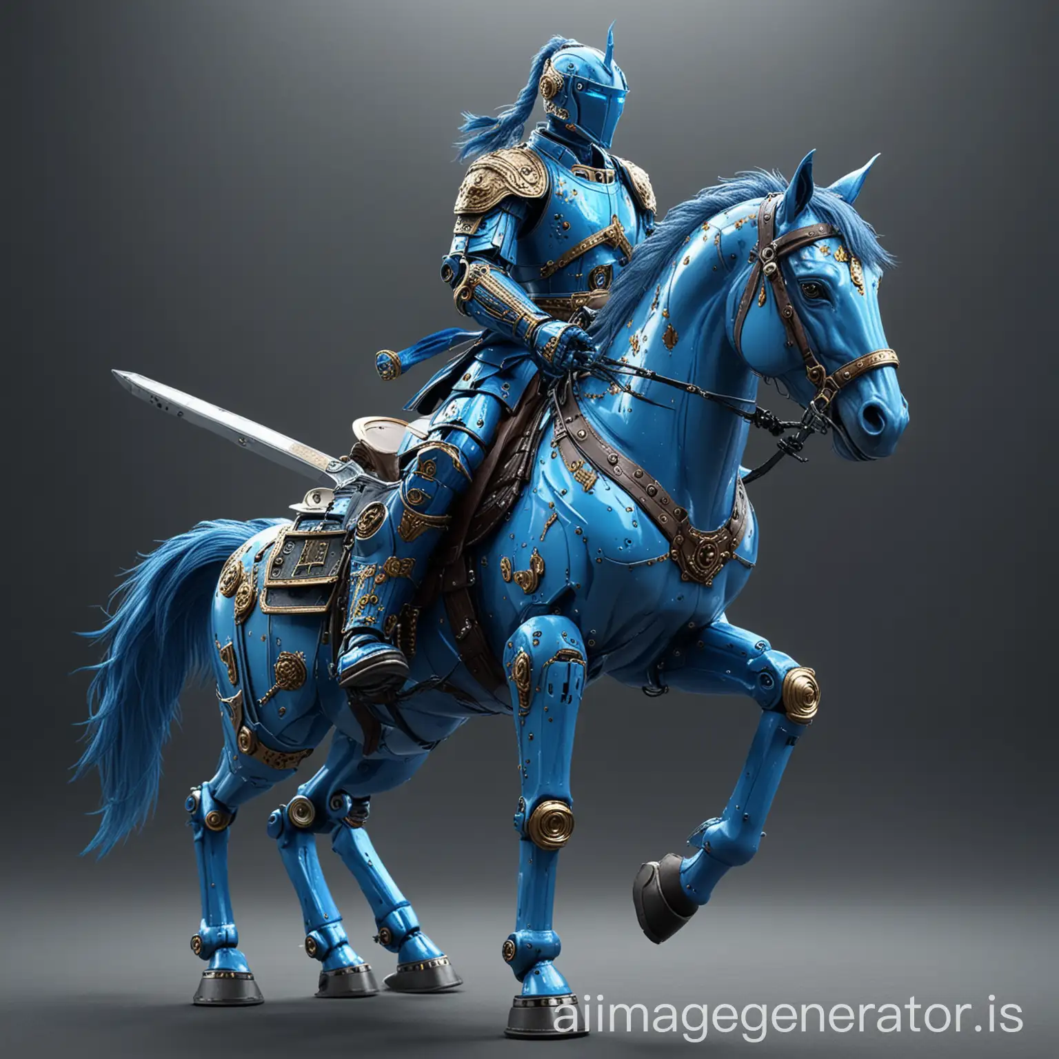 Blue money robot ride horse with sword