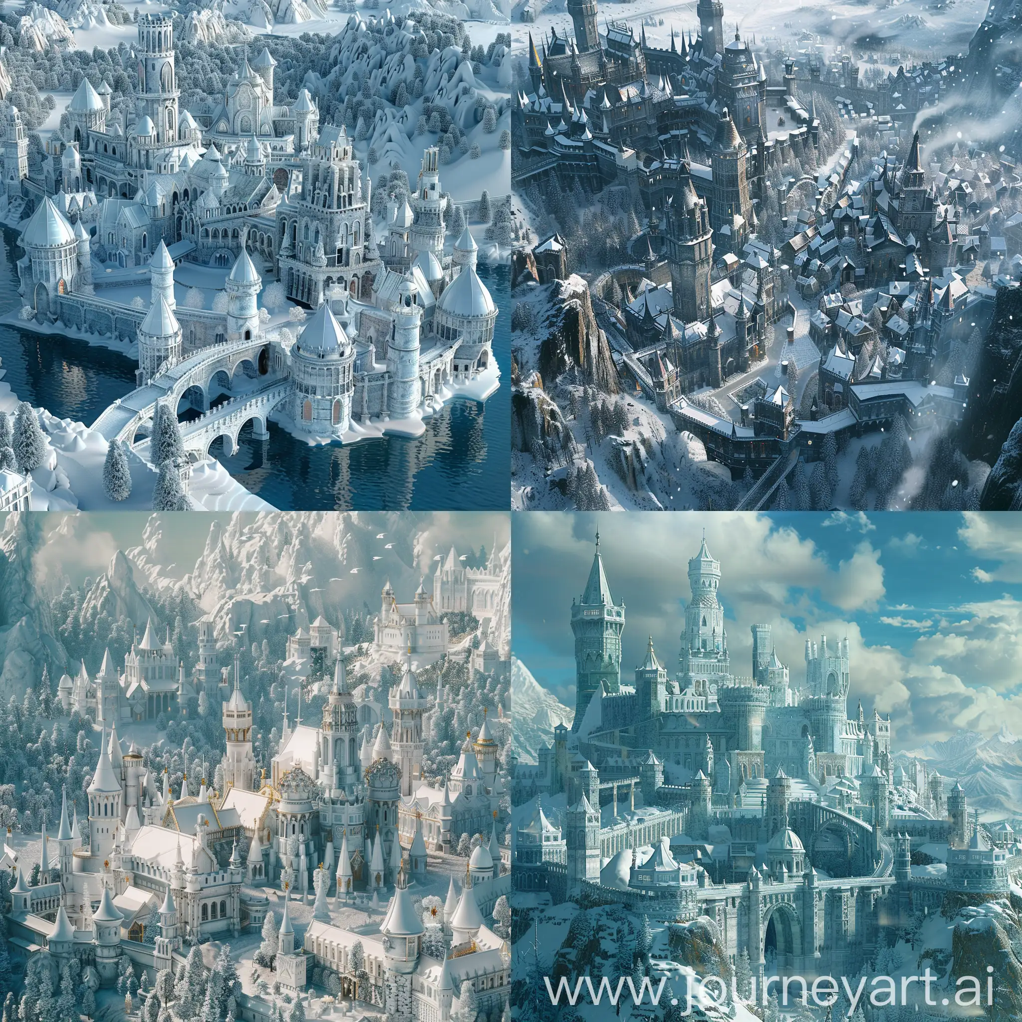 Medieval-Styled-Icy-City-with-MediumSized-White-Castles-Covered-in-Snow