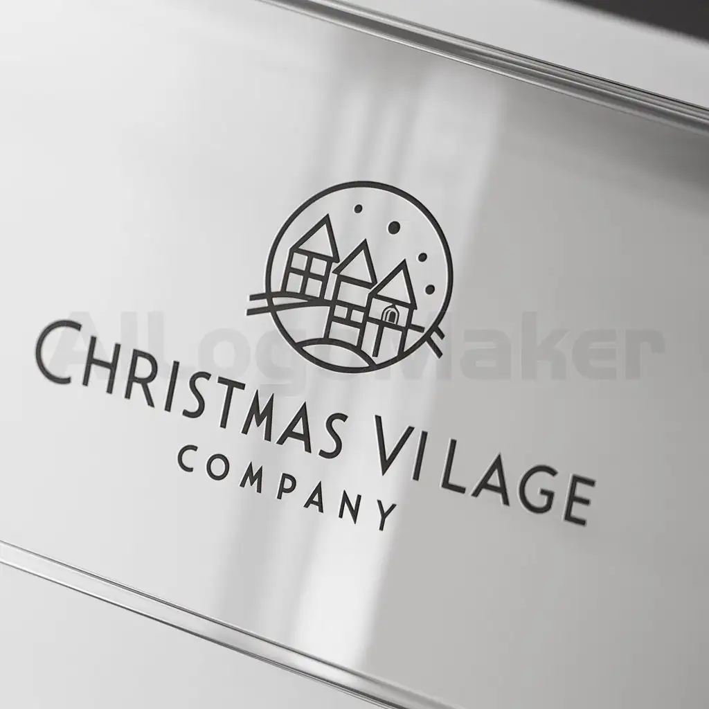 LOGO-Design-For-Christmas-Village-Company-Minimalistic-Village-Scene-in-Circle
