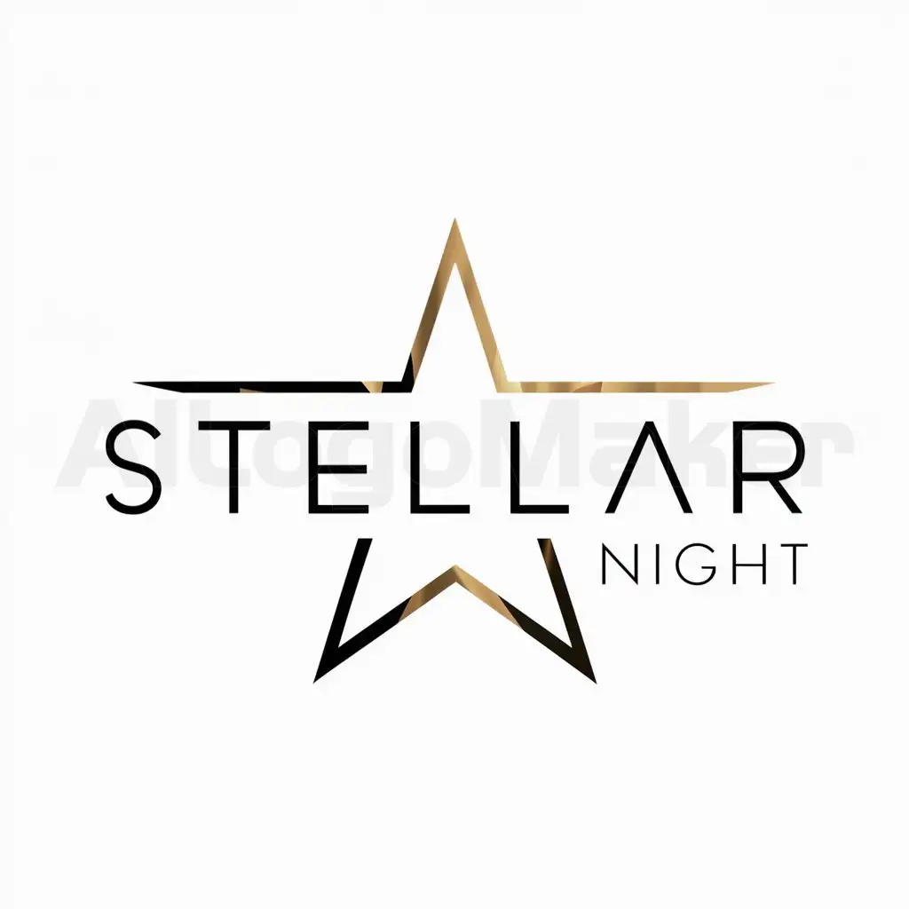a logo design,with the text "Stellar night", main symbol:Stellar golden and black,Minimalistic,be used in Events industry,clear background