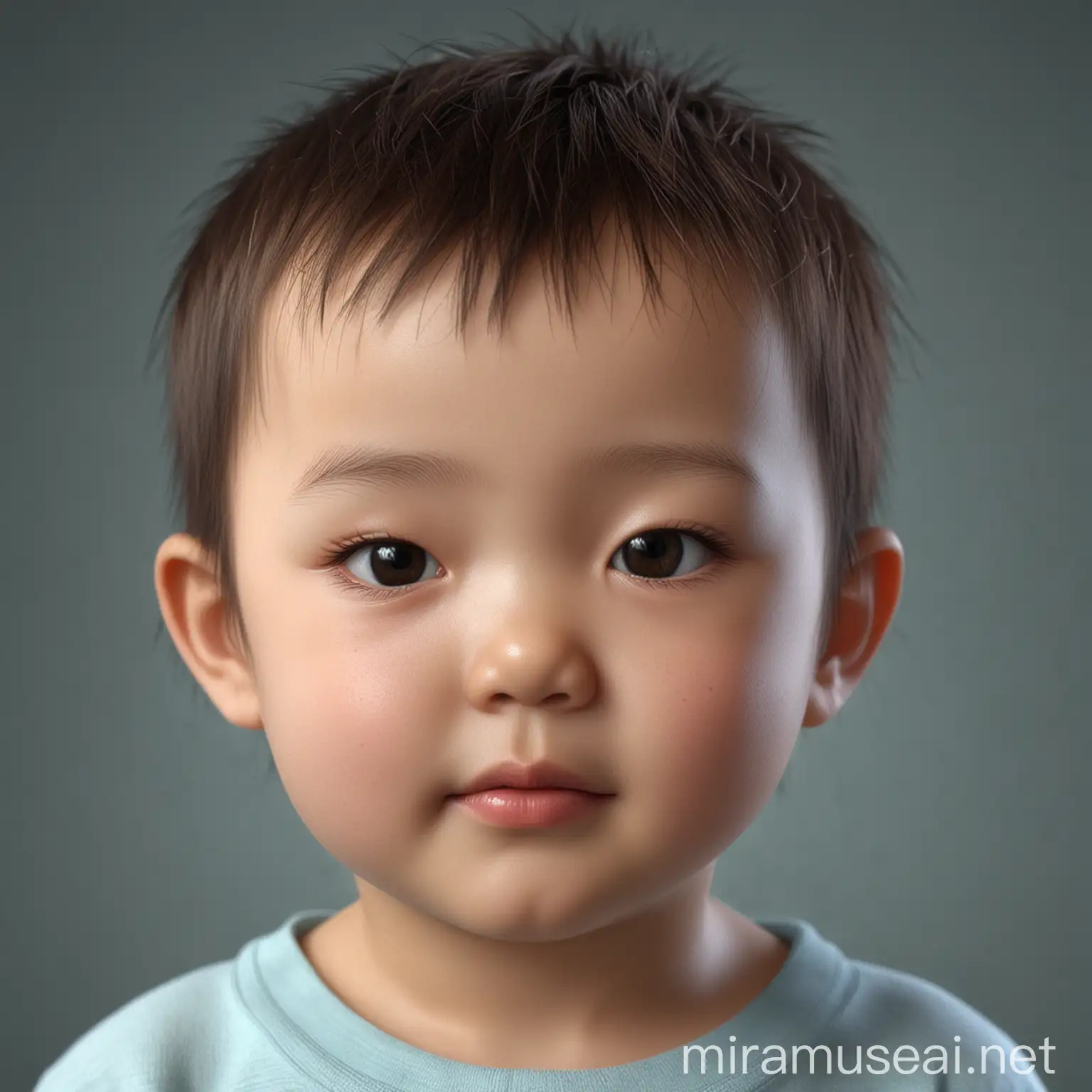 这是一张孩子的3维照片， 请预测一下孩子的长相，孩子是中国人
