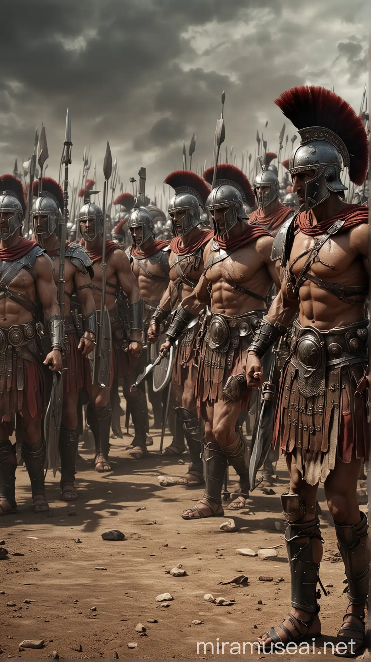Depict elite Spartan hoplites maintaining their unbreakable phalanx formation, showcasing their discipline and unity in battle. hyper realistic
