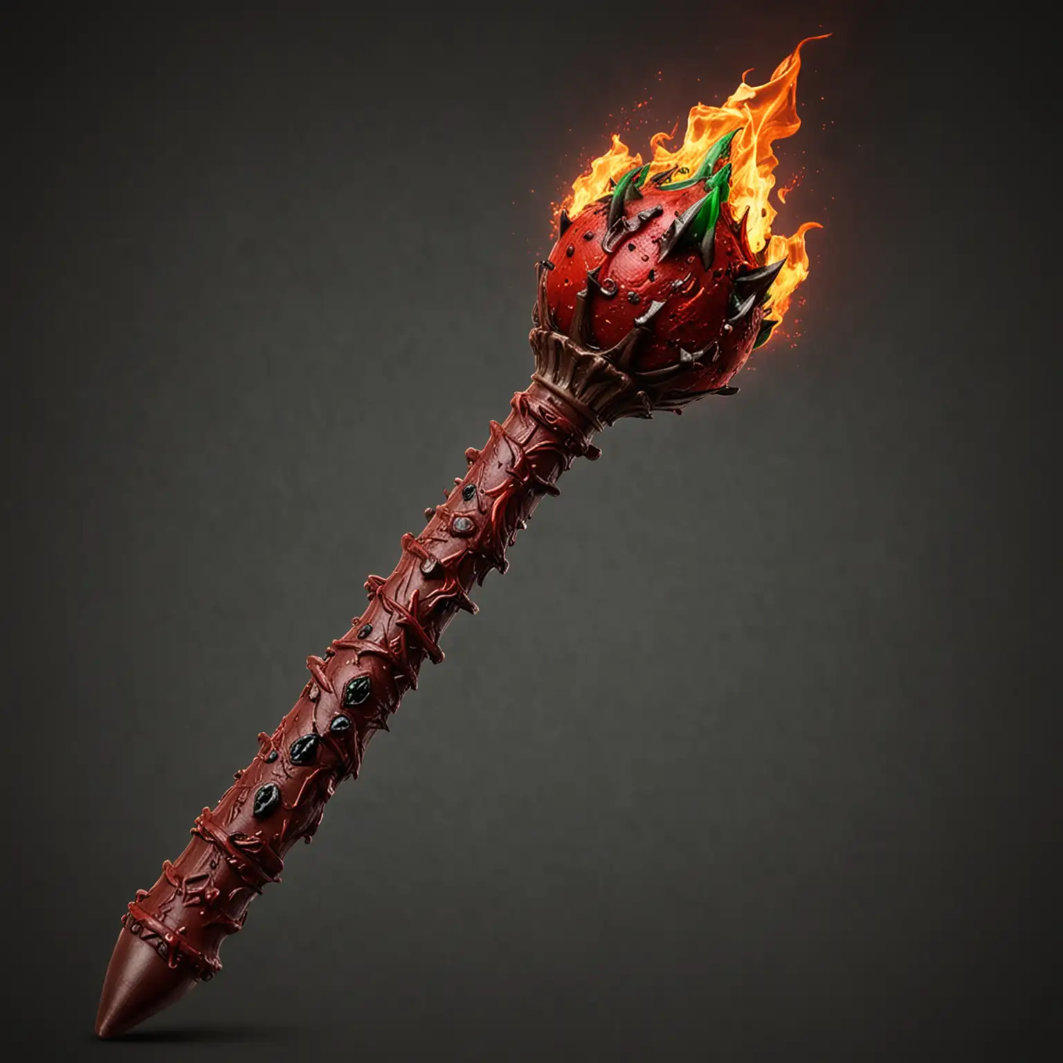Realistic Red Bulava Mace Weapon with Green Flames
