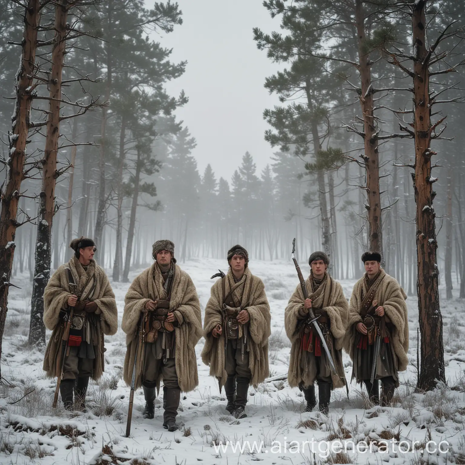 Young-Cossacks-in-Sheepskin-Coats-on-Snowy-Siberian-Plains