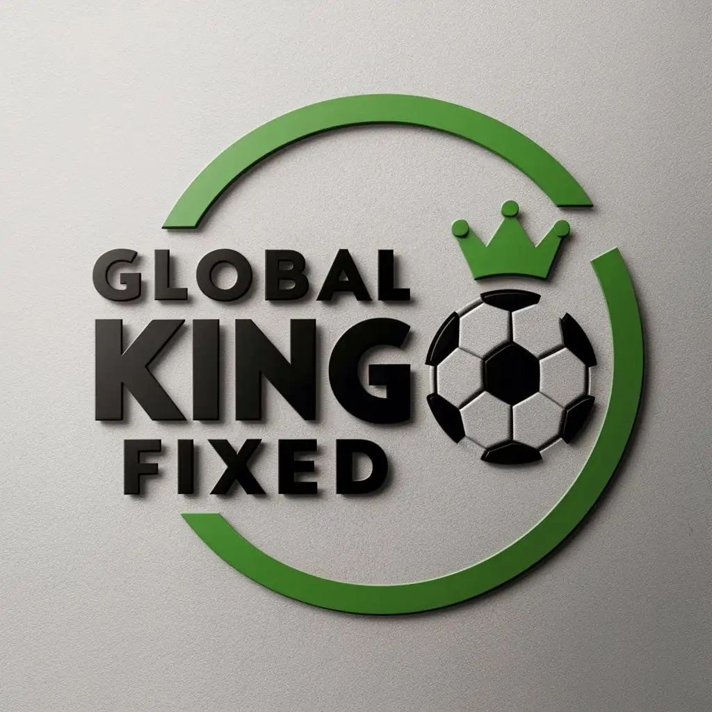 a logo design,with the text 'Global King Fixed', main symbol:Soccer,king,green circle border,Moderate,clear background