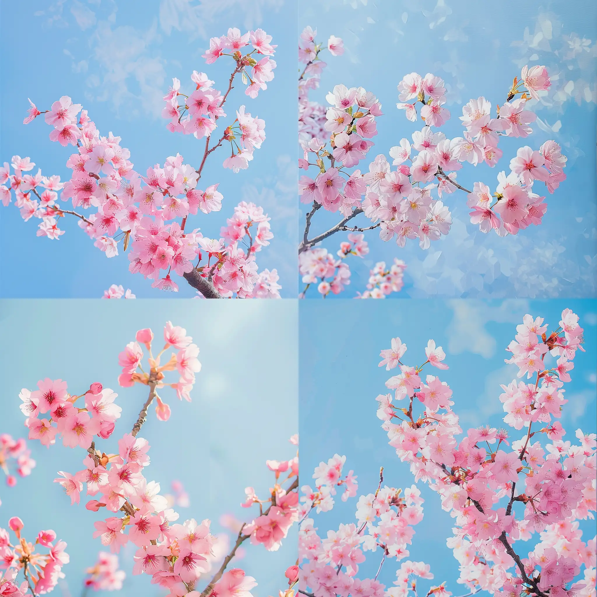 粉红色樱花，天蓝色背景