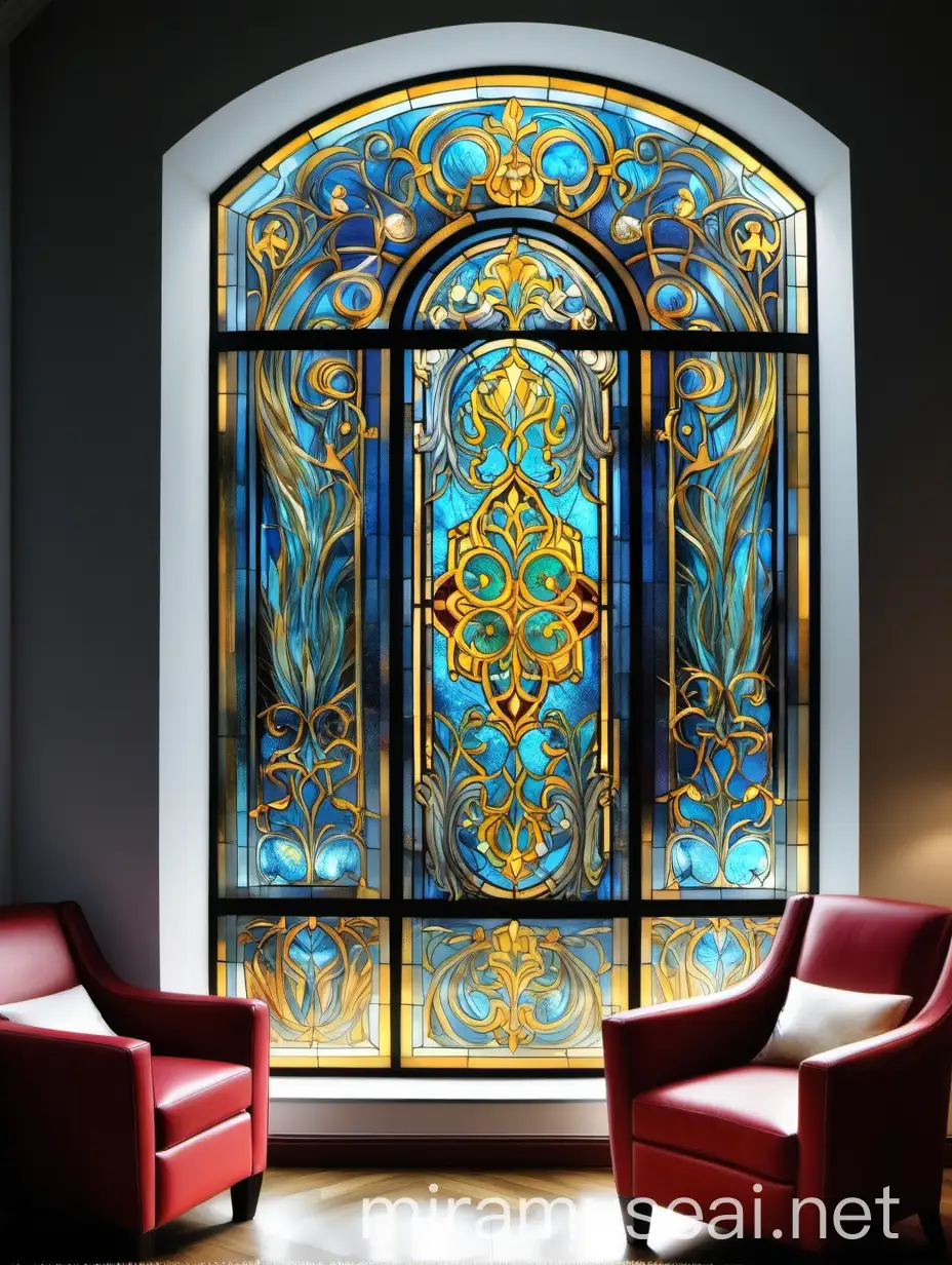 StainedGlass Tiffany Window Art Nuvo in Living Room
