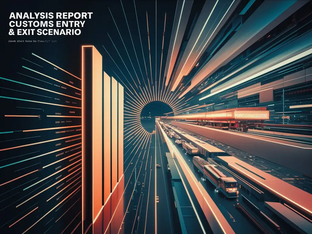 Customs import and export scenario analysis report cover bar chart glowing lines