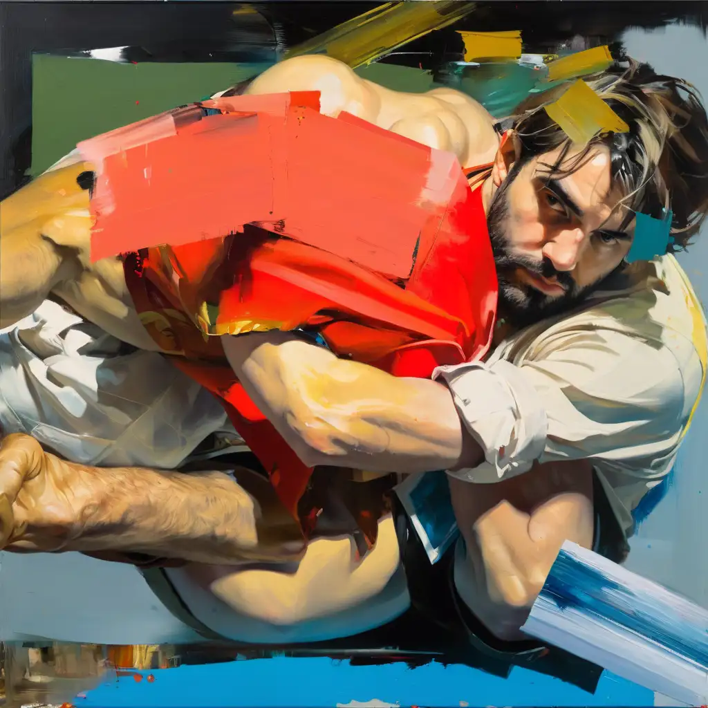 Painting in style adrian ghenie, only men