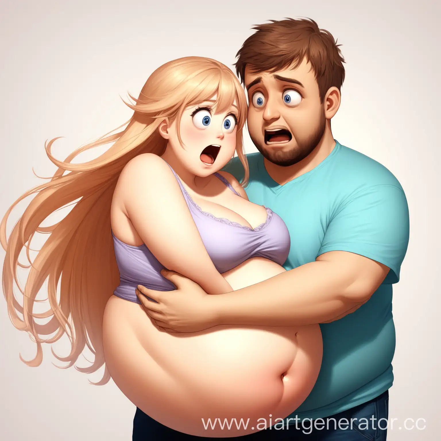 Adorable-Pregnant-Woman-Embracing-Partner-with-Surprised-Expression