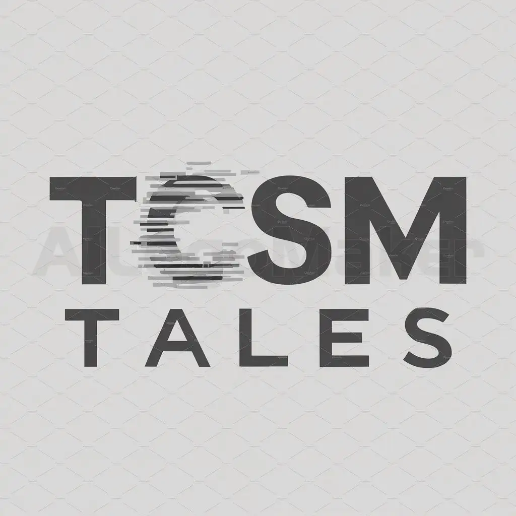 a logo design,with the text "TCSM Tales", main symbol:TCSM: Tales with a spooky glitchy 'S'. Modern white black and gray aesthetic.,Moderate,be used in Entertainment industry,clear background