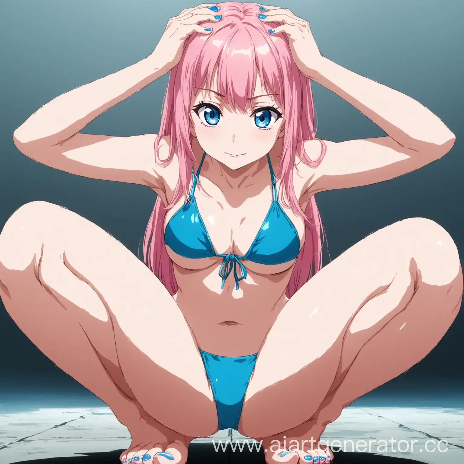 Anime-Girl-in-Squatting-Pose-with-Pink-Hair-and-Blue-Nail-Polish