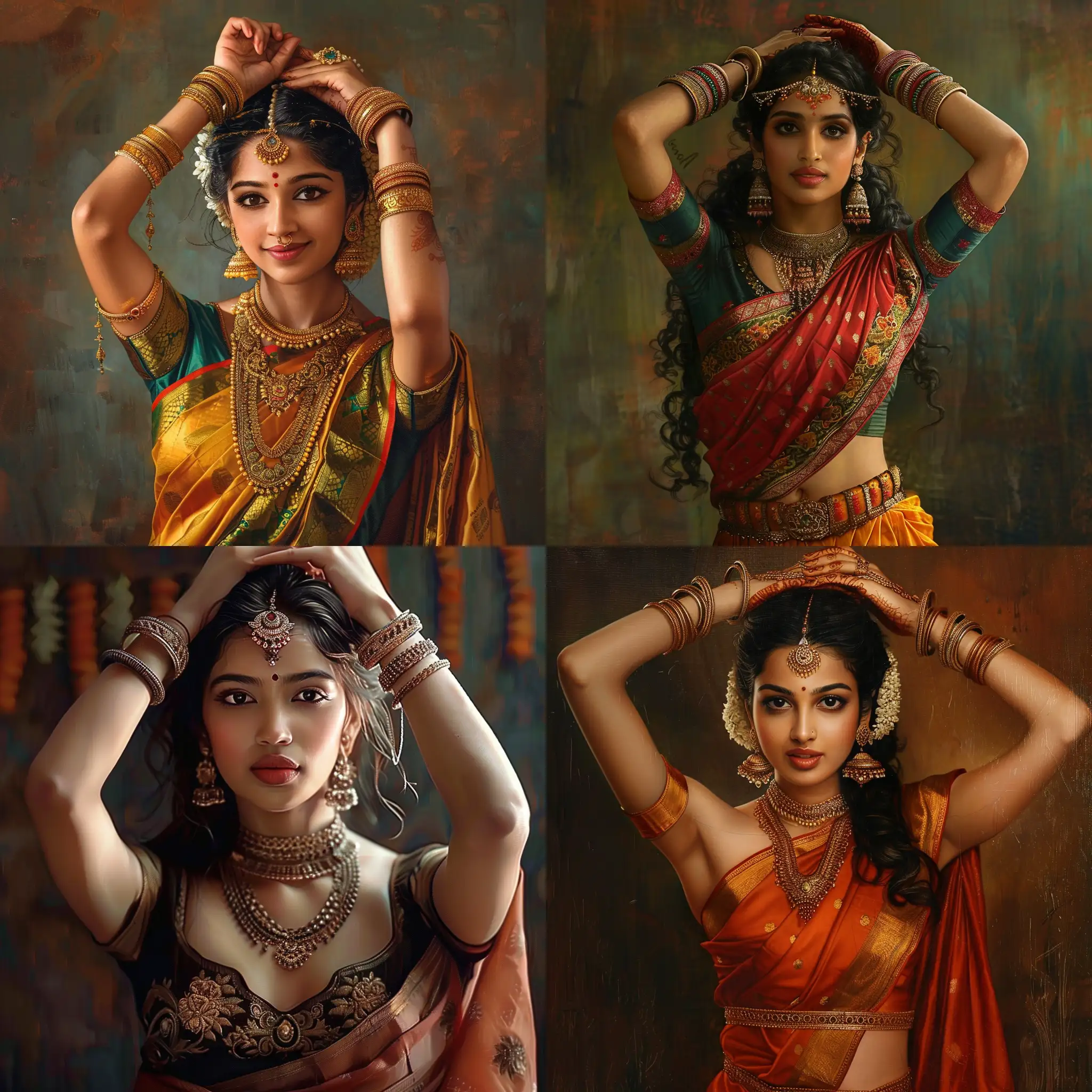 Realistic-Tamil-Women-in-Sleeveless-Attire-with-Hands-Raised