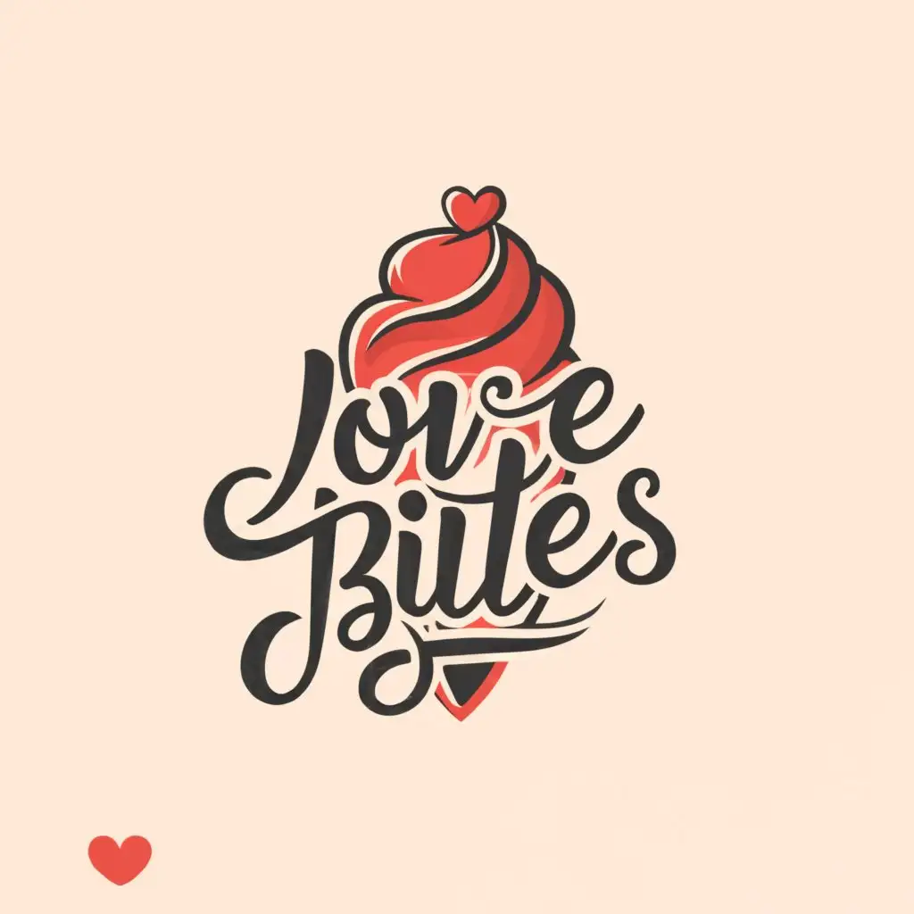 a logo design,with the text "Love Bites", main symbol:heart above i, script font, tattoo, cupcakes, fancy,Minimalistic,clear background