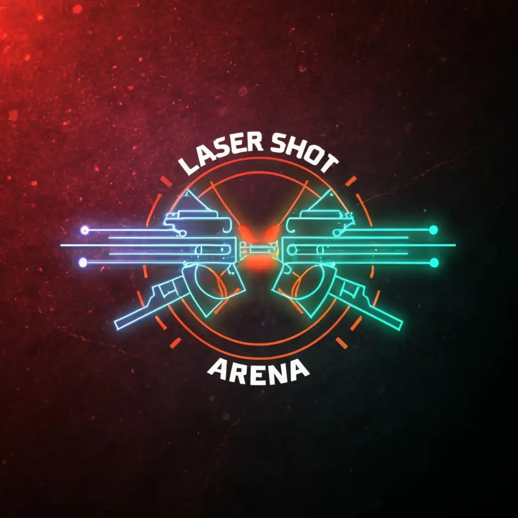 a logo design,with the text "LASER SHOT ARENA", main symbol:shooting lasers strategy cyberpunk steampunk,complex,be used in Entertainment industry,clear background