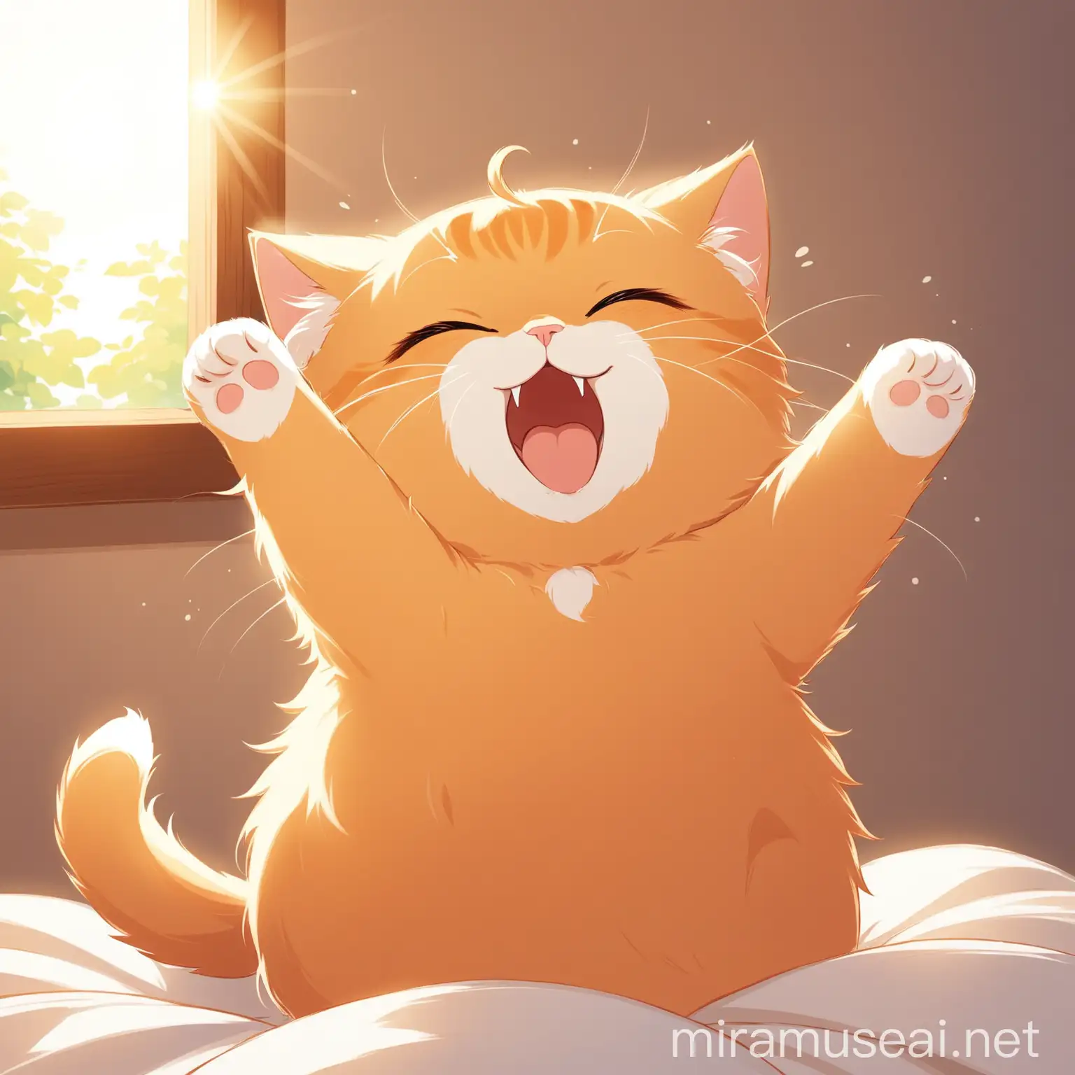 Котик проснулся утром светит солнце котик зевает и потягивается 