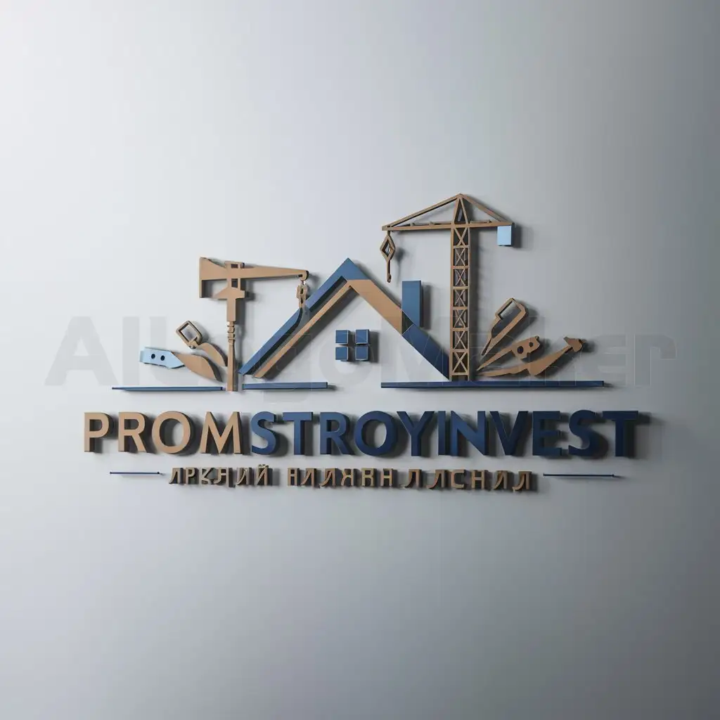 a logo design,with the text "PromStroyInvest", main symbol:House, crane, manual tools,Moderate,be used in Construction industry,clear background
