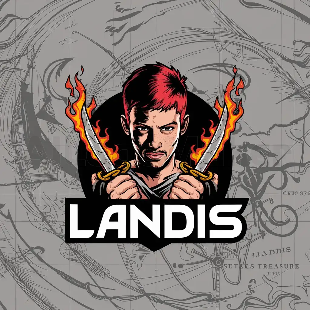 LOGO-Design-for-Landis-Bold-Pirate-Emblem-with-Burning-Daggers-on-Clear-Background