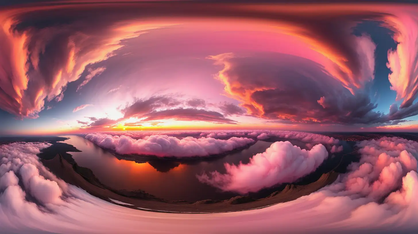 360 panoramic skybox, epic sunset clouds, pink and orange sky