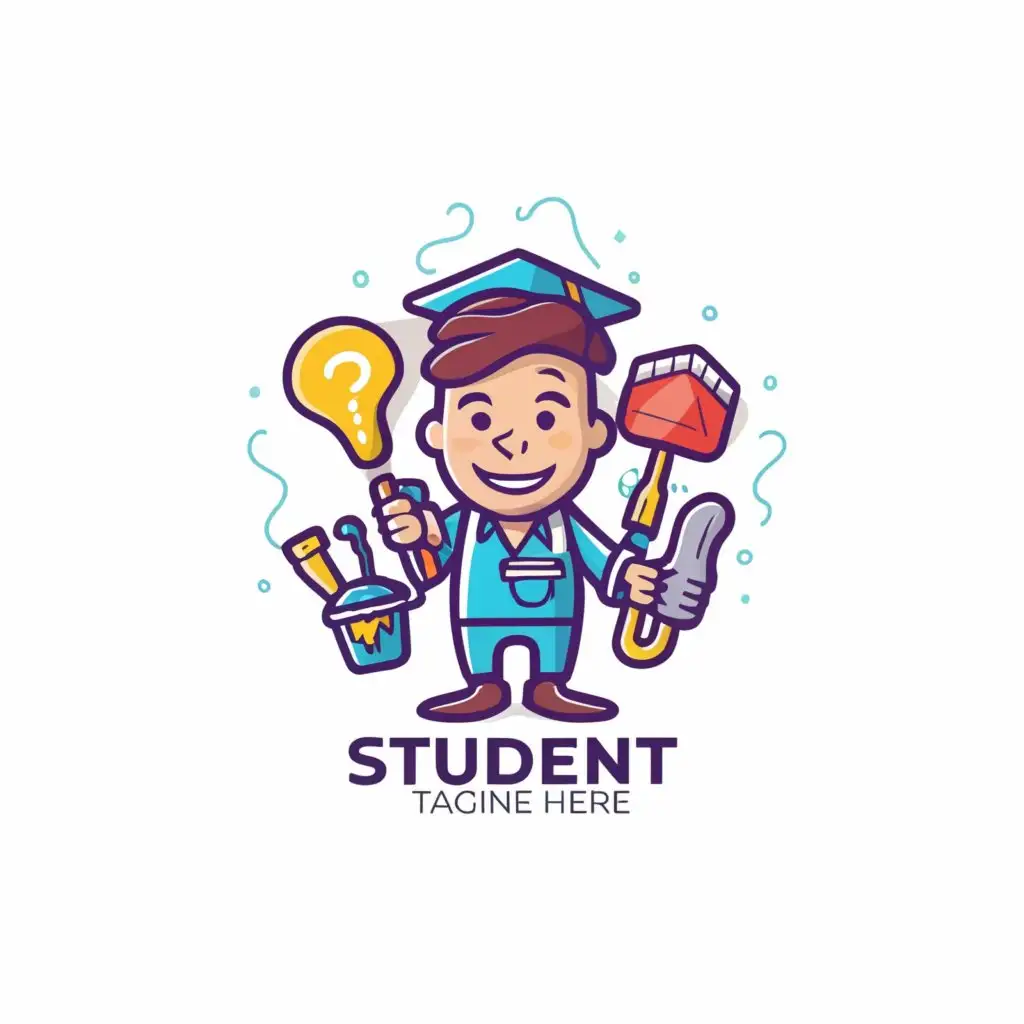 a logo design,with the text "GIDprof25-2", main symbol:cartoon style, a person in a student hat with a question mark in the picture. around him are objects associated with professions,Умеренный,be used in Другие industry,clear background