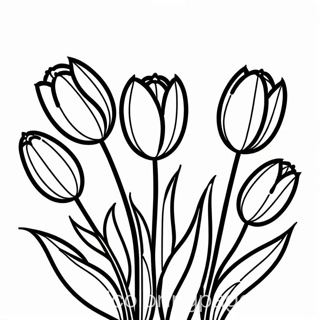 Tulips

, Coloring Page, black and white, line art, white background, Simplicity, Ample White Space. The background of the coloring page is plain white to make it easy for young children to color within the lines. The outlines of all the subjects are easy to distinguish, making it simple for kids to color without too much difficulty