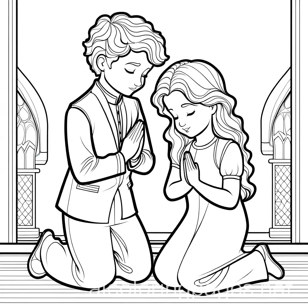 Children-Praying-Coloring-Page-Simple-Black-and-White-Line-Art