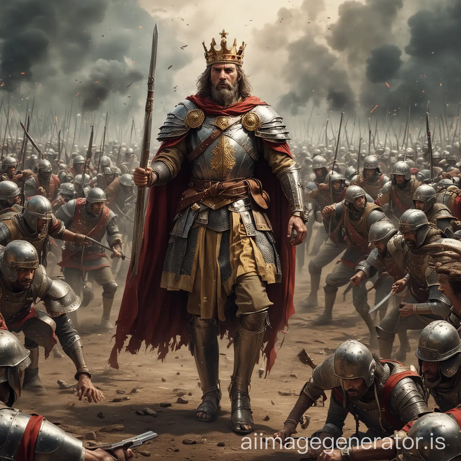 Medieval-King-Leading-Charge-Against-Enemy-Soldiers