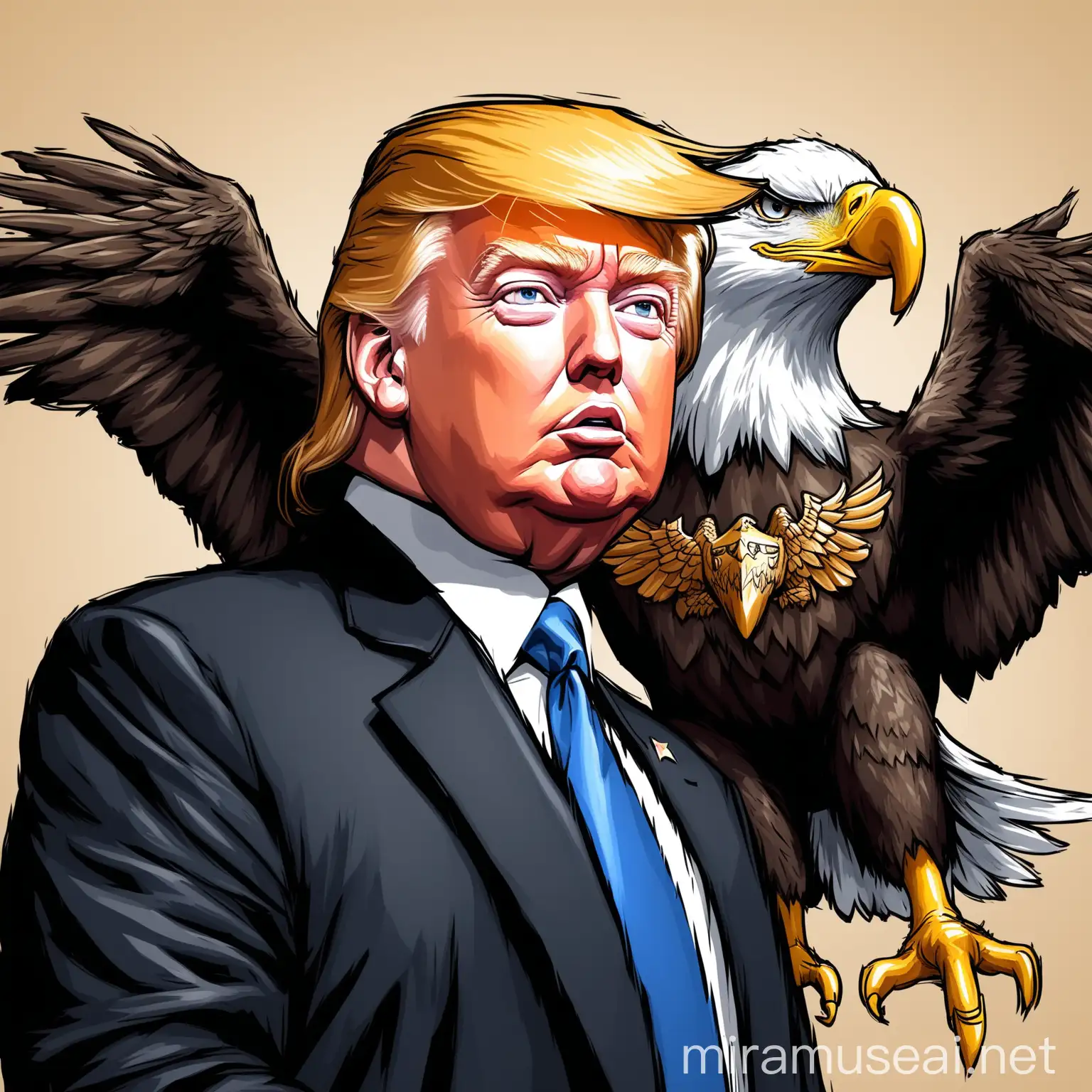 illustration of handsome Donald Trump with eagle 
