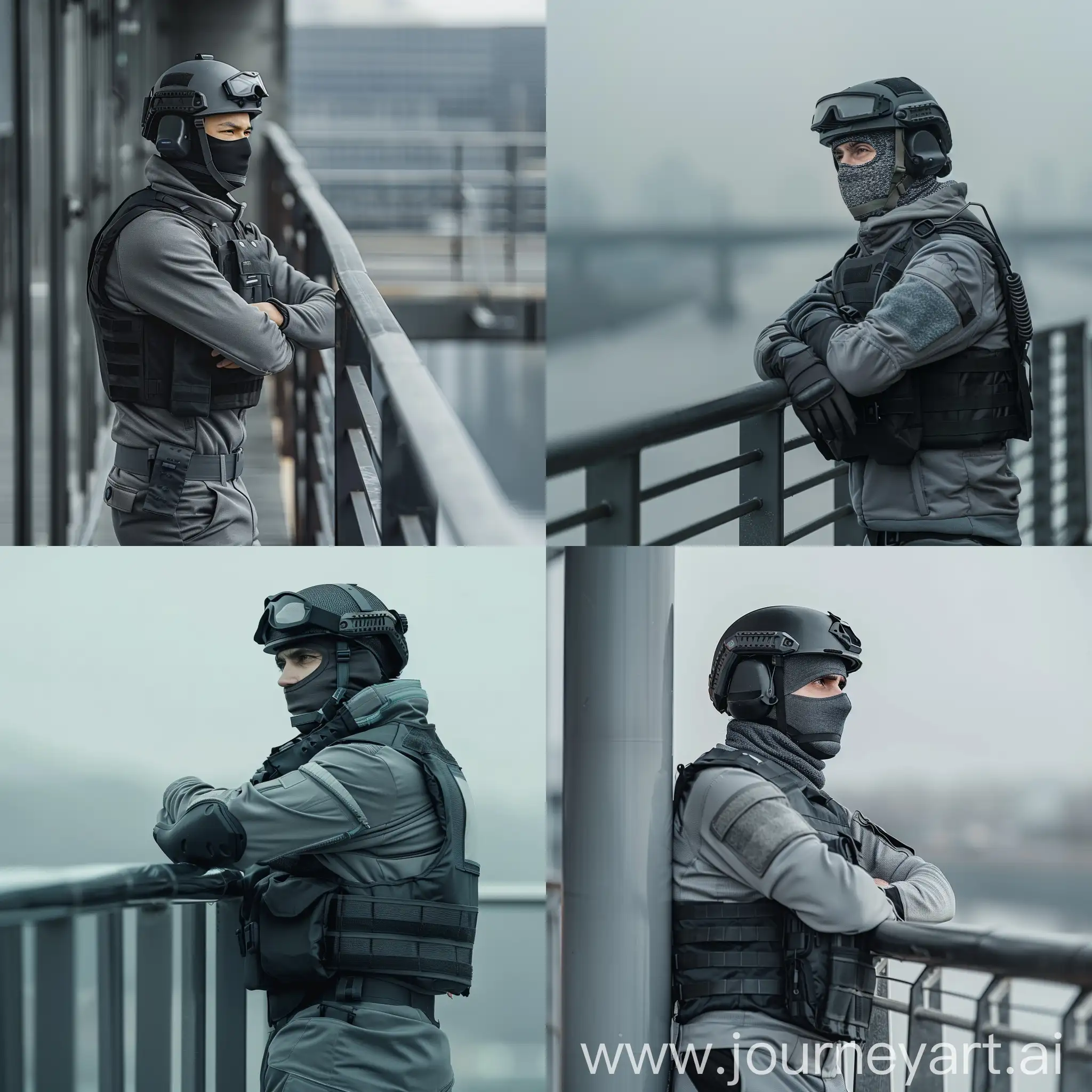 Security-Service-Employee-in-Anime-Style-with-Gray-Uniform-and-Protective-Gear