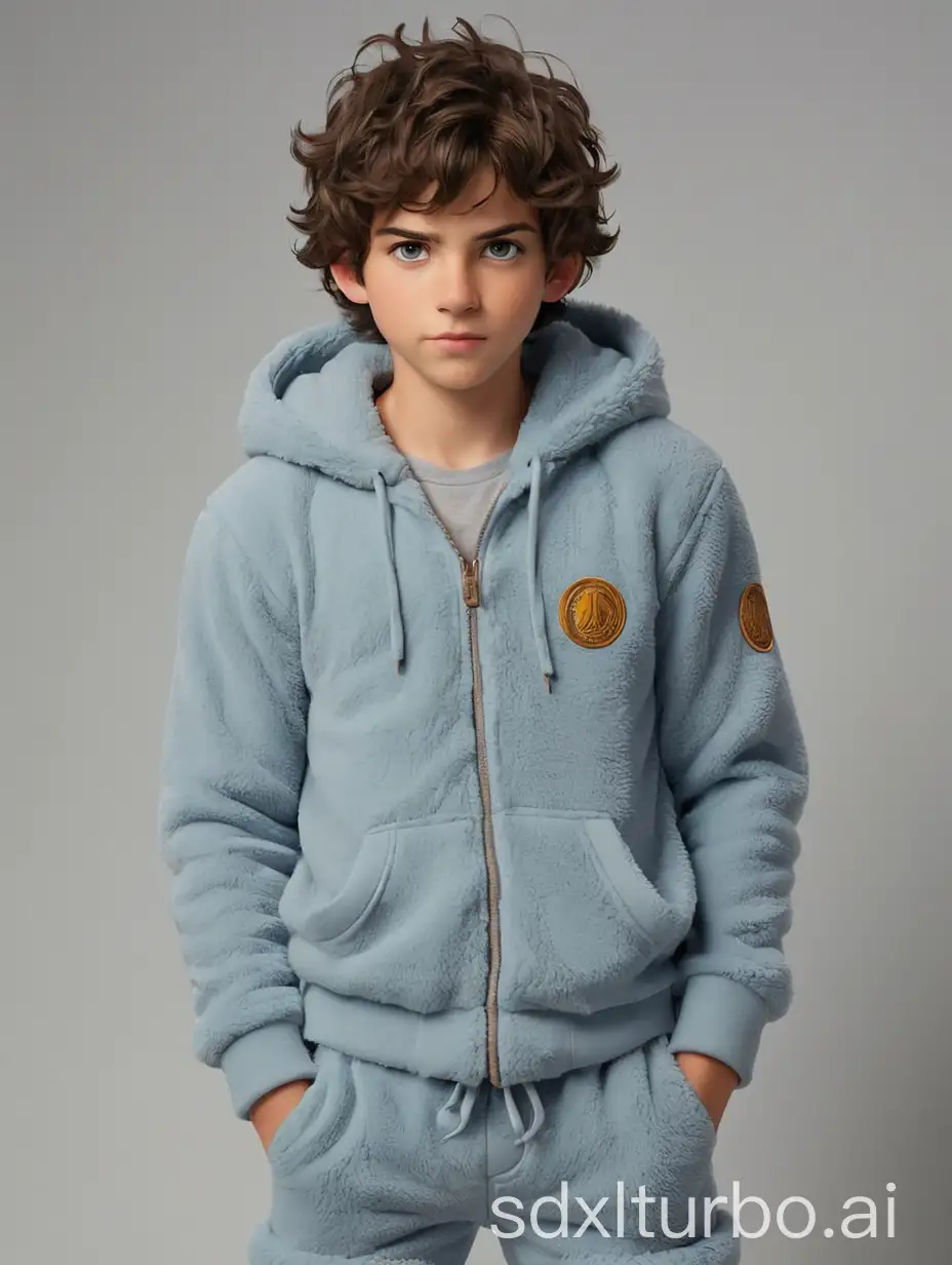 teenage Percy Jackson, fluffy-fur-trim-hoodie, fluffy-fleece-romper