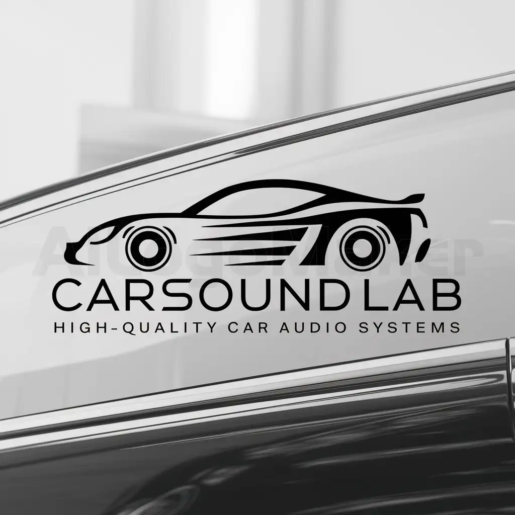 a logo design,with the text "CARSOUNDLAB", main symbol:automobile in which they install dynamics,Moderate,be used in automobiliu industry,clear background